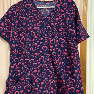 Pink Heart Scrub Top